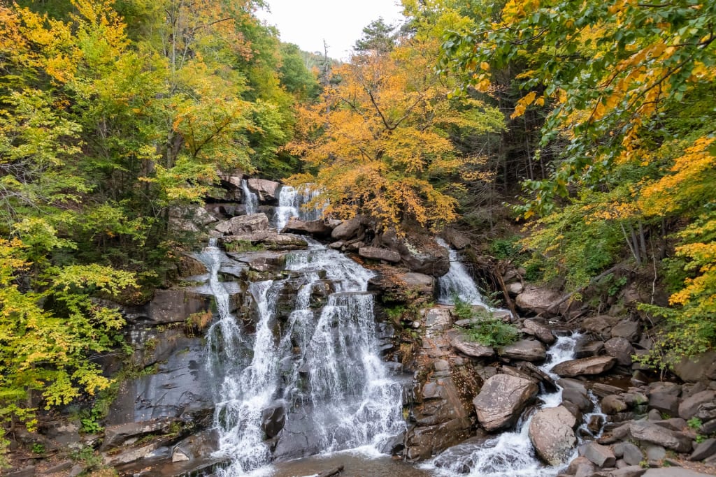 new york catskills waterfall during autumn